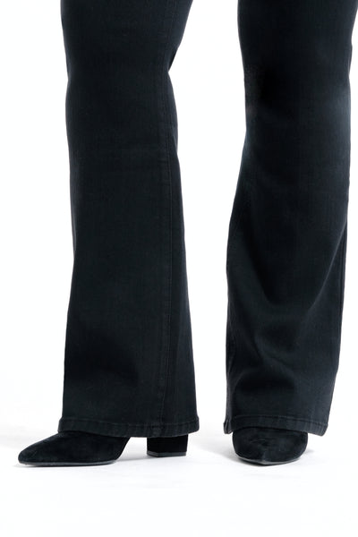 Curvy Silk Denim Slim Boot in Black