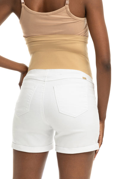Maternity Rolled Shorts w/ Bellyband in White