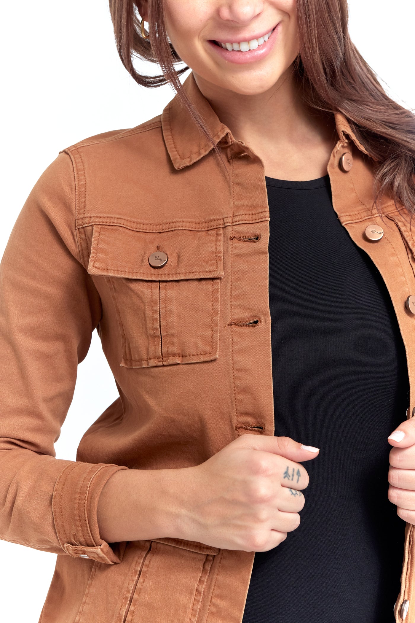 Women's Tan Brown Suede Leather Short Trucker Jacket