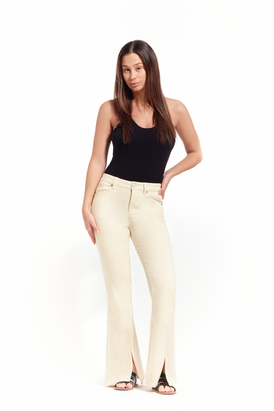 Golden Button Decor Bootcut Jeans Slim Fit Flap Pockets - Temu