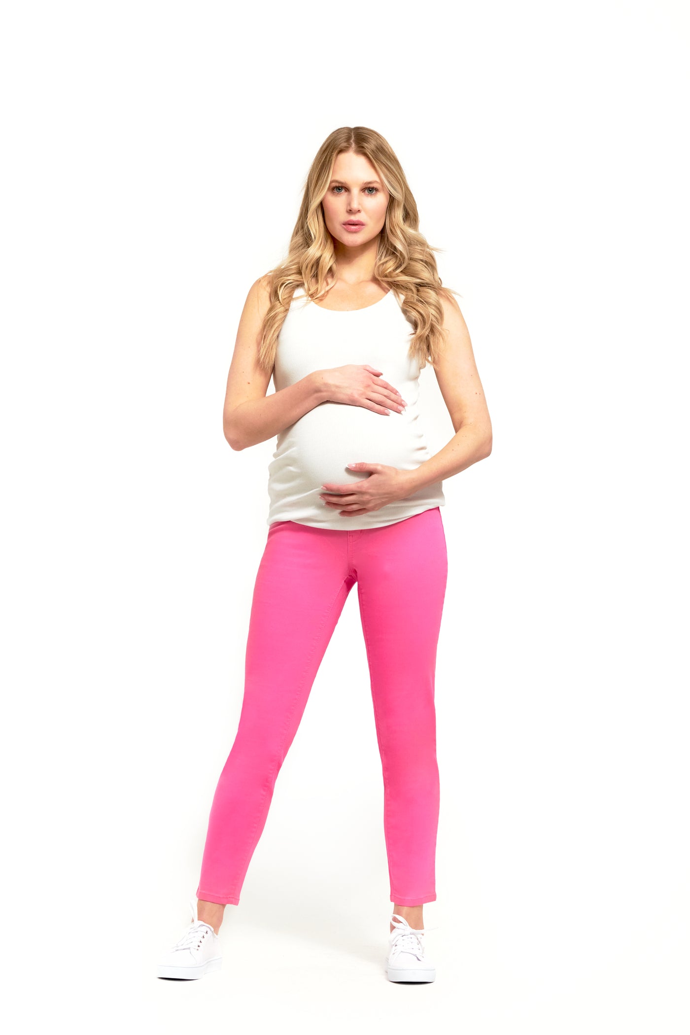 Maternity 28" Ankle Skinny w/ Bellyband in Pink Fade