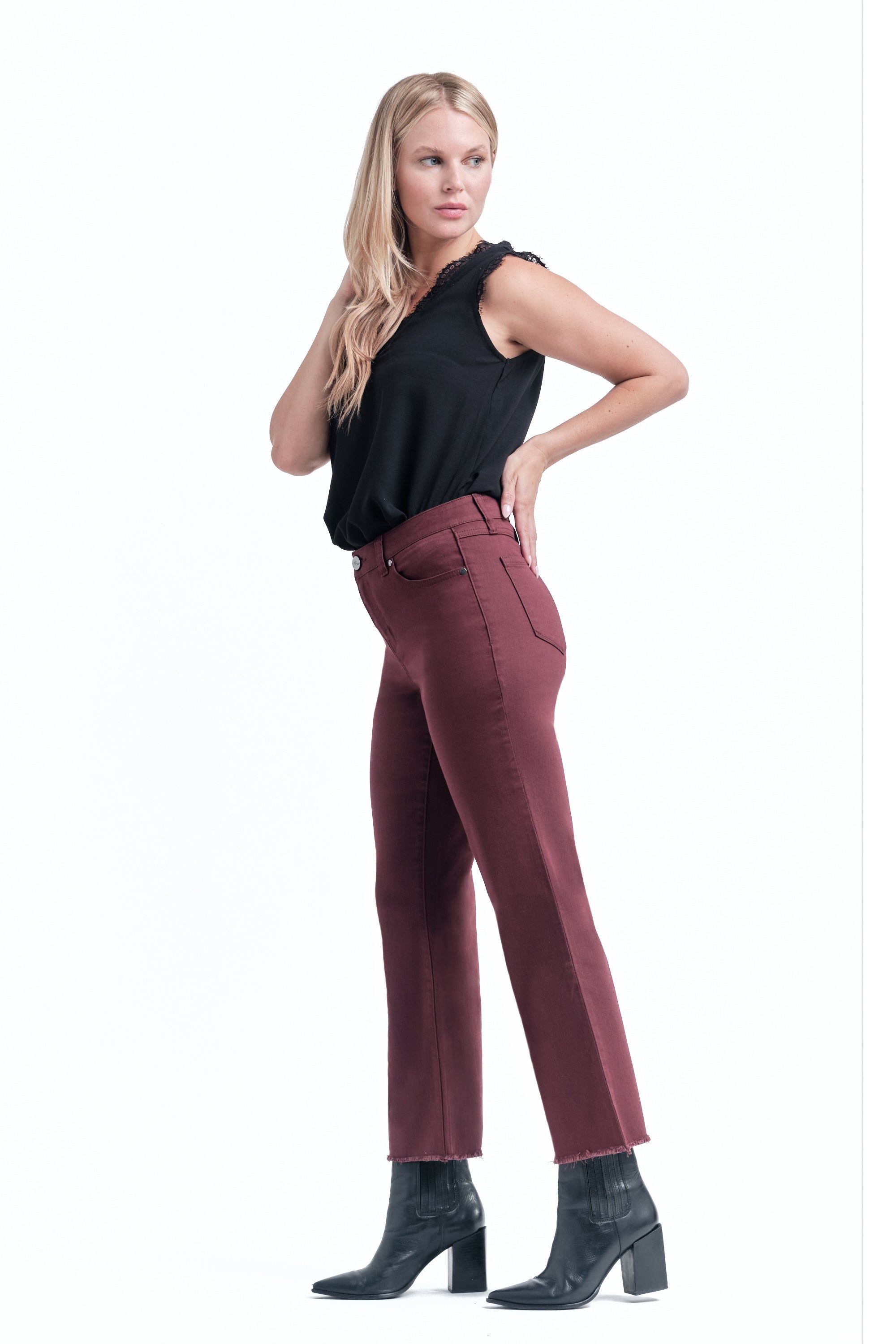 Color Denim Demi-Boot In Rumba Red