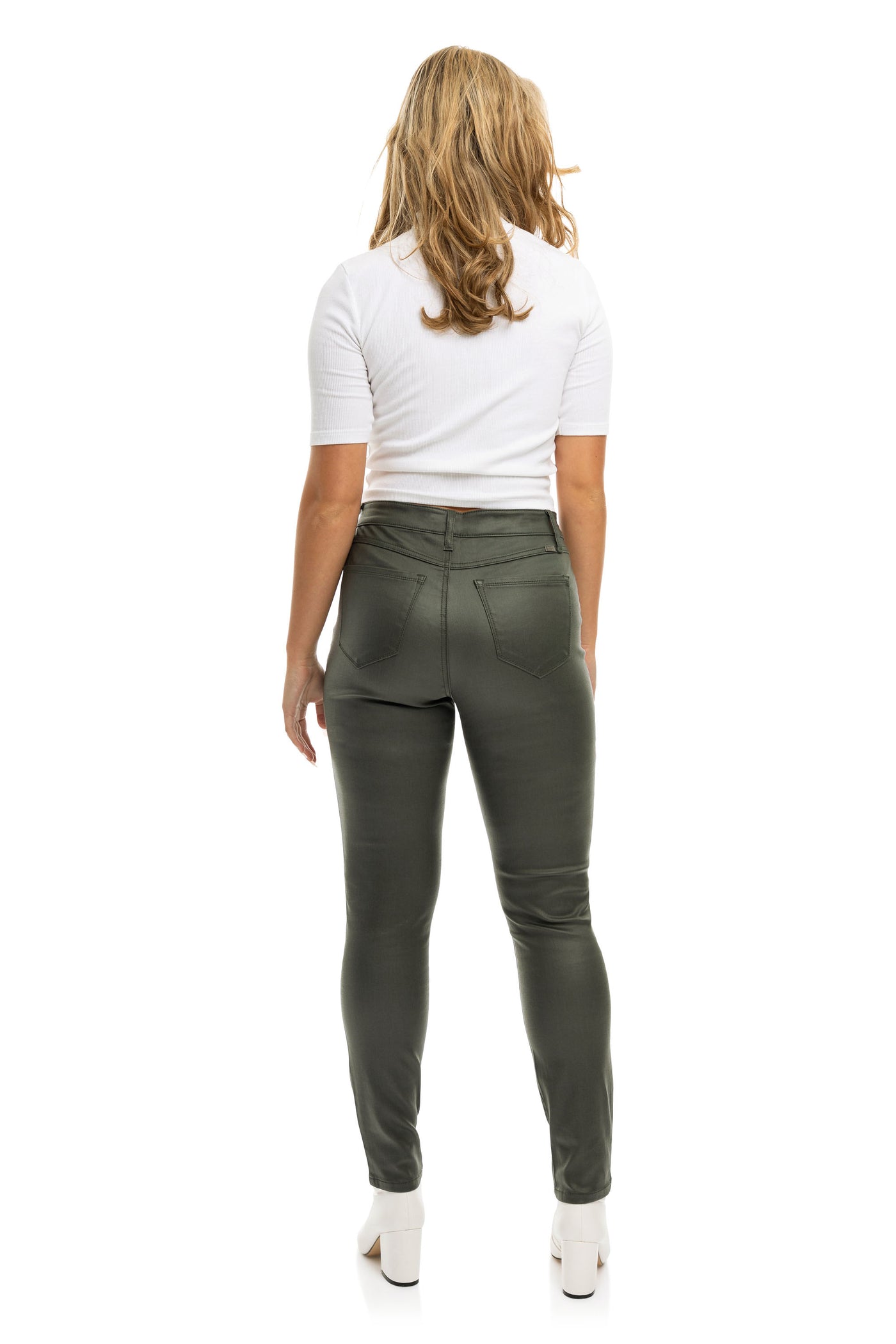 Classic 30" High-Rise Coated Skinny With Exposed Buttons In Basil