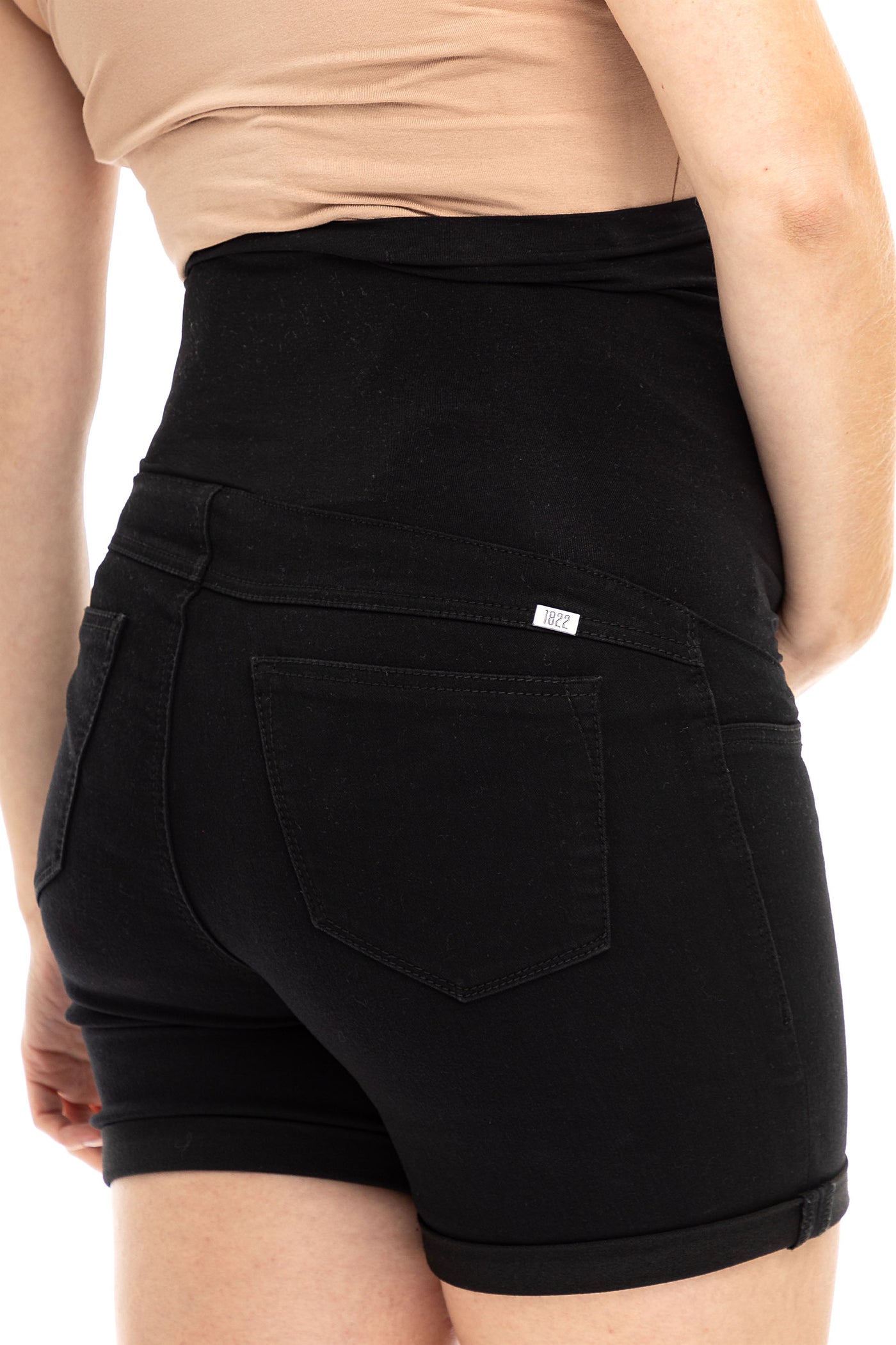 Maternity Eco Rolled Shorts With Bellyband In Black