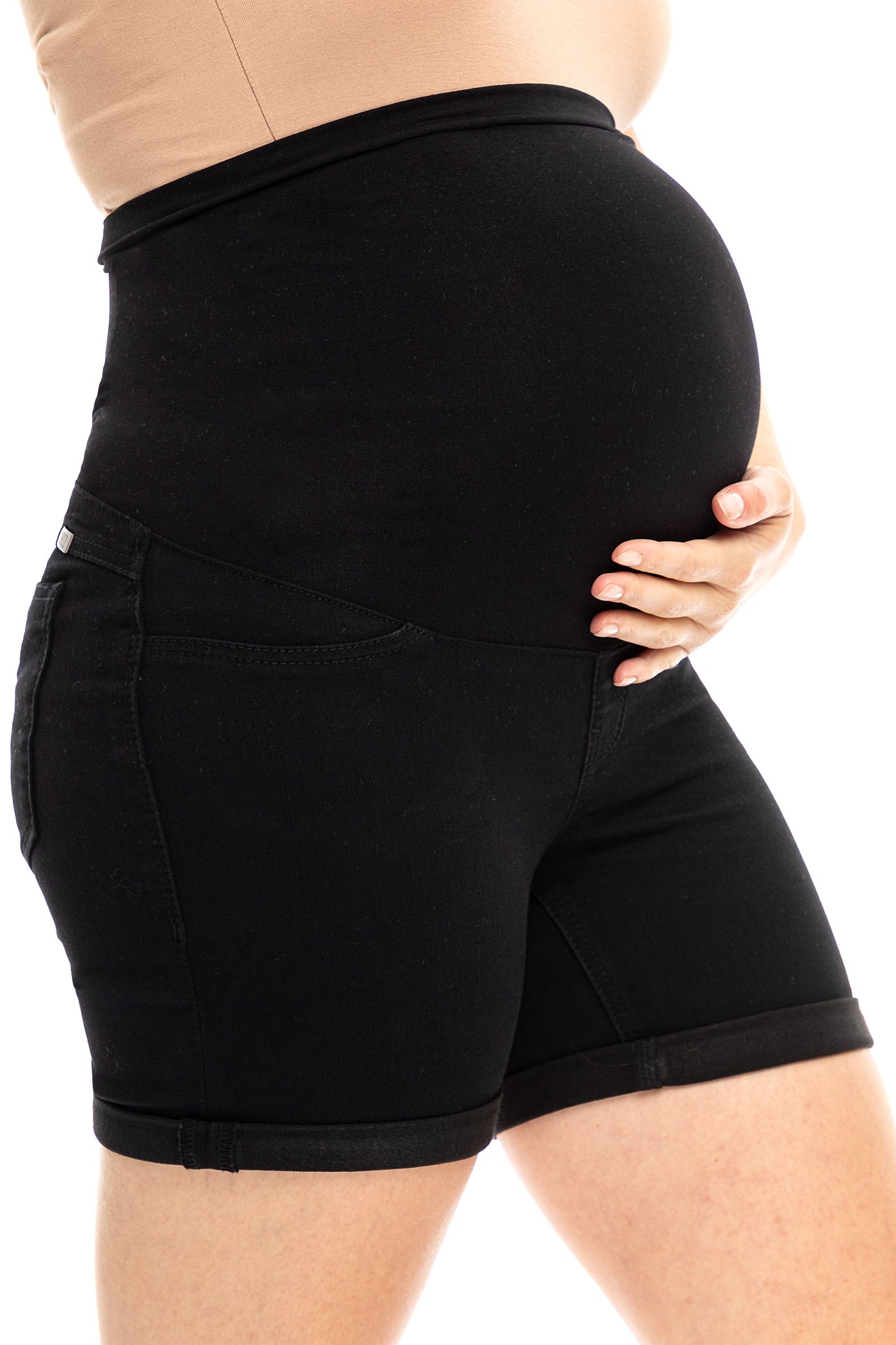 Maternity Eco Rolled Shorts With Bellyband In Black