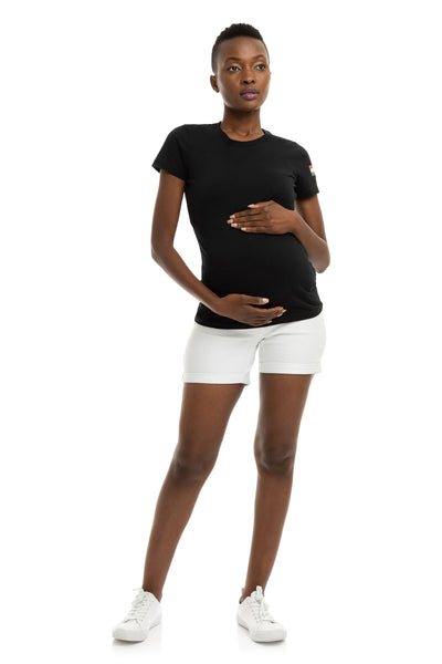 Maternity Rolled Shorts w/ Bellyband in White