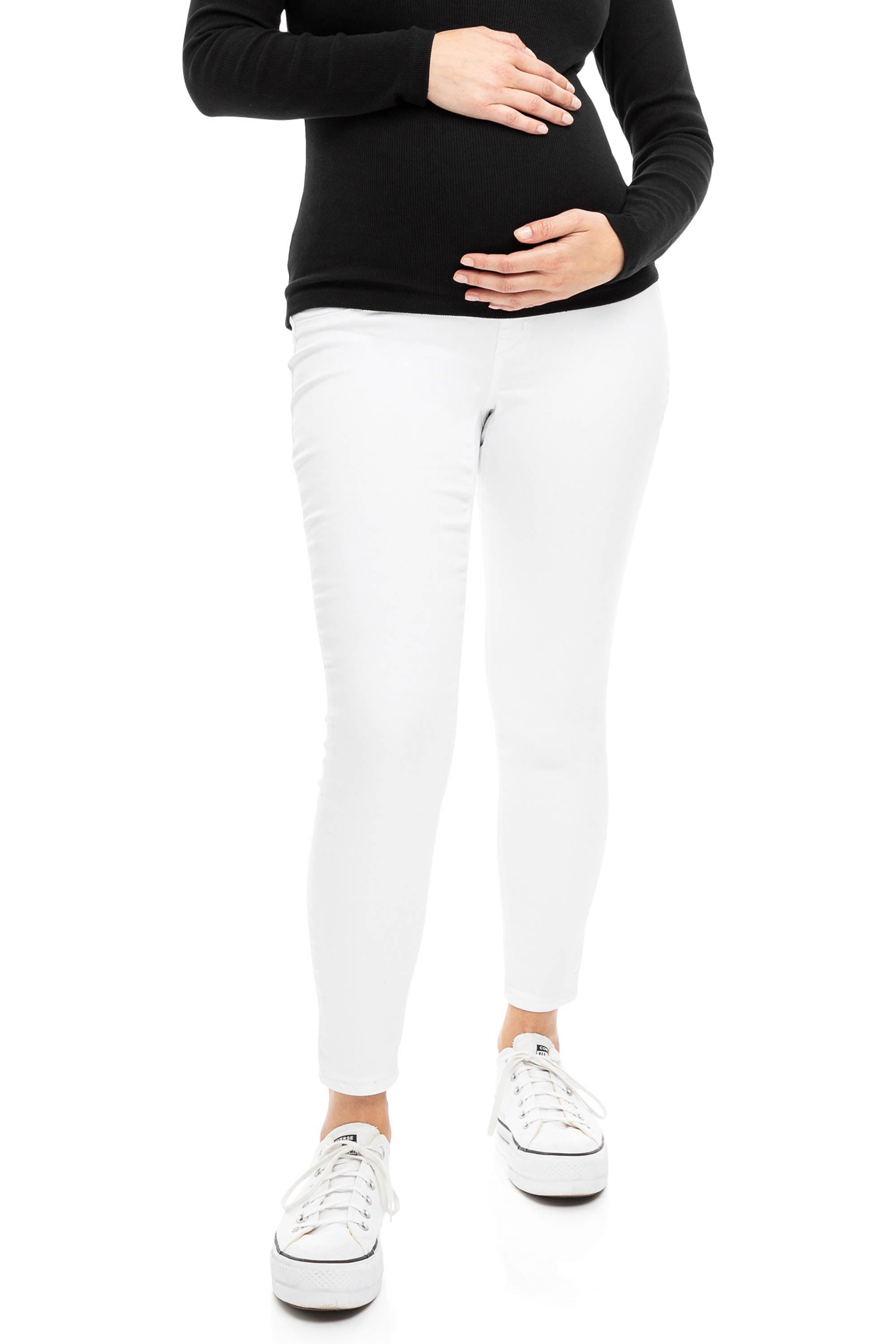 Maternity Butter Skinny Jeans w/ Bellyband in White – 1822 Denim